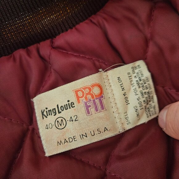 King Louie Vintage Burgundy Satin Bomber Jacket with Yellow Stripes Size M - Picture 6 of 6